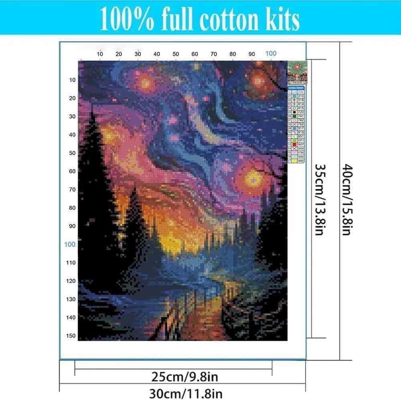 Tiwabb Stamped Cross Stitch Kits for Adults - Starry Night Scene Embroidery Kits for Beginners Adults,11 CT Patterns Dimensions Counted Cross Stitch Kits for Arts Craft Kits 12x16 inch - Image 4